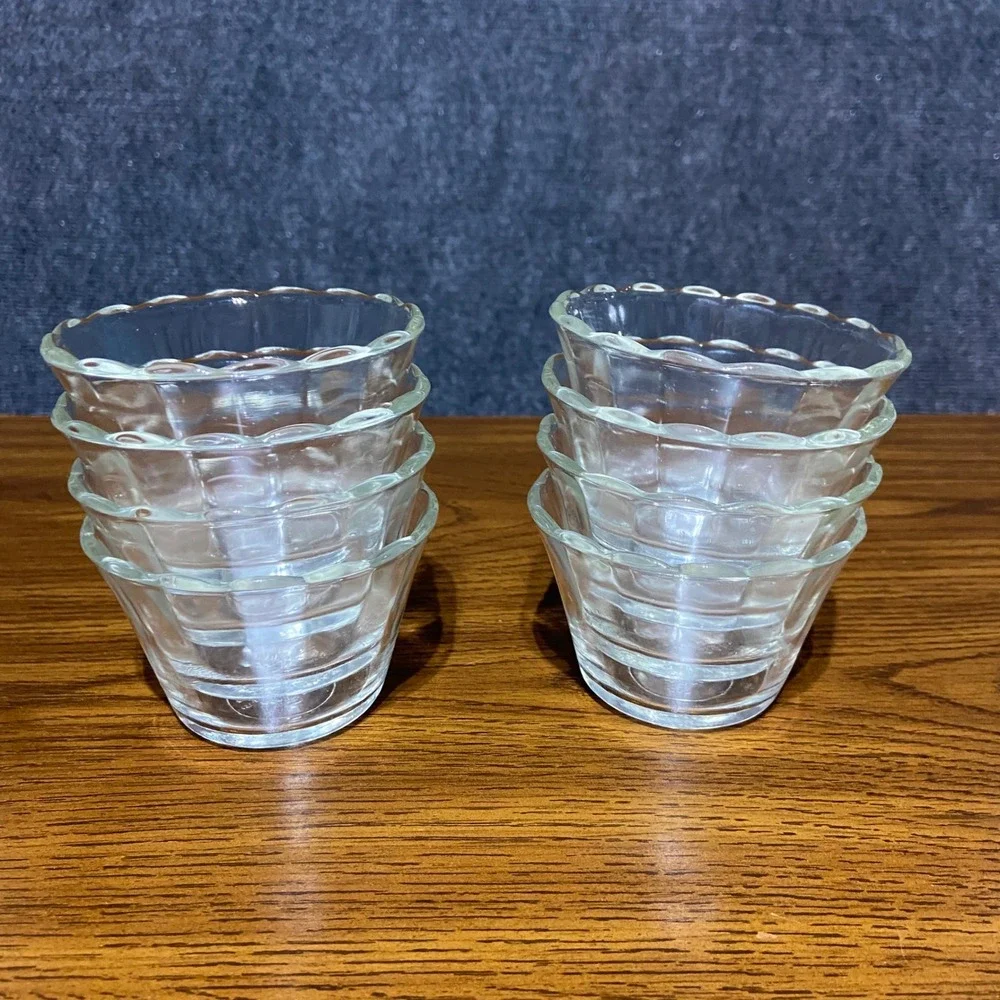 8 Vintage‎ Fire-King Clear Glass Scalloped 5 oz Custard Cups Ramekins 422 USA
